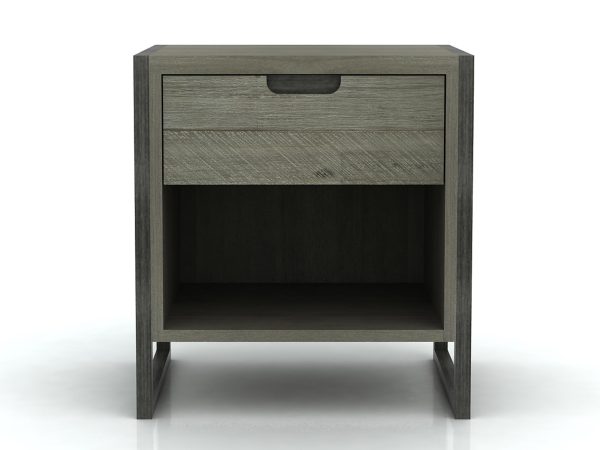 Szafka z drewna i otwartą półką do sypialni w stylu industrialnym