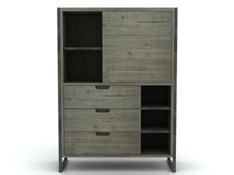 Stylowy regał z MDF i akacji, stalowa rama, idealny do loftowego wnętrza