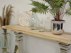 Miniaturka 12 - Konsola glamour z intarsją w naturalnym drewnie i stalowymi nogami – Luxe