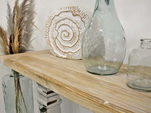 Miniaturka 15 - Konsola glamour z intarsją w naturalnym drewnie i stalowymi nogami – Luxe