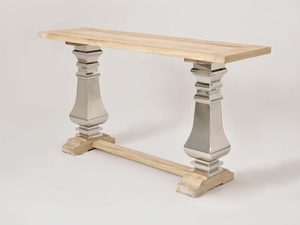 Miniaturka 1 - Konsola glamour z intarsją w naturalnym drewnie i stalowymi nogami – Luxe