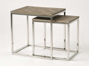 Miniaturka 2 - Zestaw stolików na stalowej ramie z drewnianym blatem i intarsją – Luxe