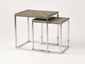 Miniaturka 3 - Zestaw stolików na stalowej ramie z drewnianym blatem i intarsją – Luxe