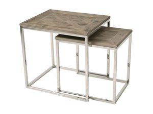 Miniaturka 1 - Zestaw stolików na stalowej ramie z drewnianym blatem i intarsją – Luxe