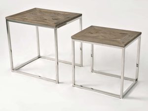 Miniaturka 5 - Zestaw stolików na stalowej ramie z drewnianym blatem i intarsją – Luxe