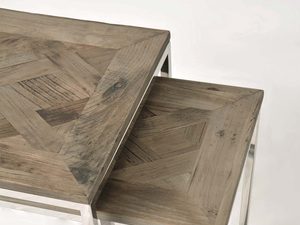 Miniaturka 6 - Zestaw stolików na stalowej ramie z drewnianym blatem i intarsją – Luxe