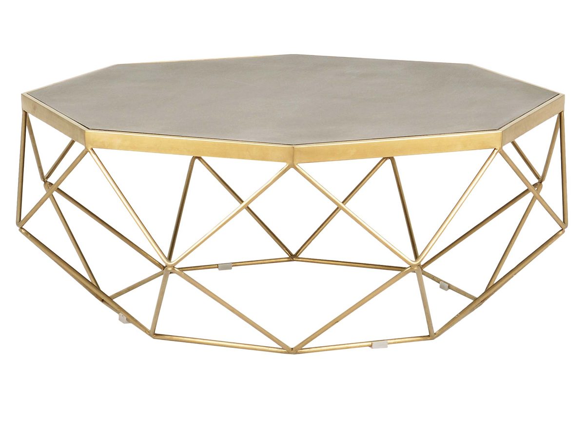 Stolik kawowy w stylu glamour z geometryczną ramą i cementowym blatem – Luxe