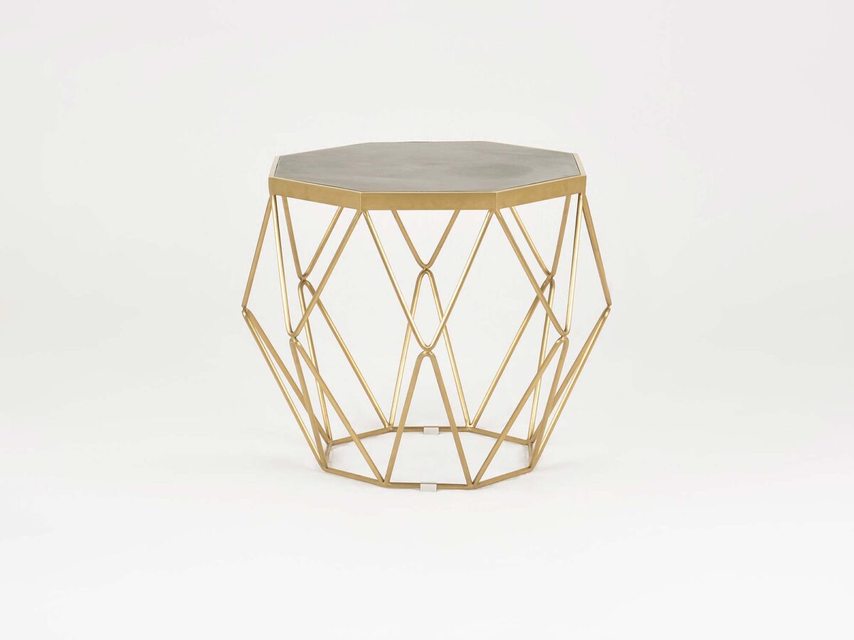 Stolik pomocniczy ośmiokątny złota geometryczna podstawa szary blat