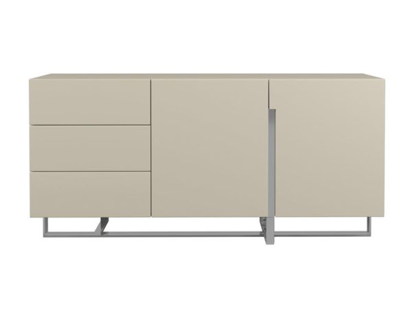 Beżowa komoda z MDF i trzema szufladami, stalowa rama, styl skandynawski