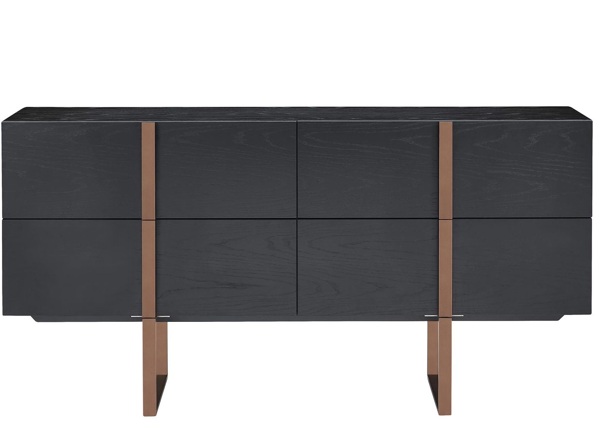 Komoda z czarnego dębu z różowozłotymi nogami i systemem soft-close – Brooklyn