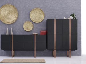 Miniaturka 2 - Komody MDF z czarną okleiną i drewnianymi detalami w nowoczesnym wnętrzu