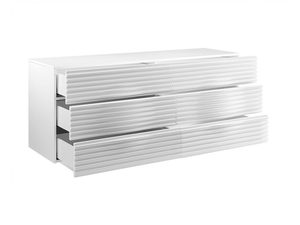 Miniaturka 2 - Nowoczesna biała komoda z ryflowanymi frontami i trzema szufladami