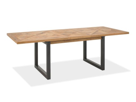 Rozkładany stół z blatem z intarsją X z naturalnego drewna dębowego