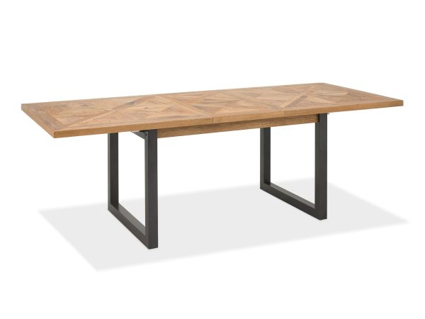 Rozkładany stół z blatem z intarsją X z naturalnego drewna dębowego