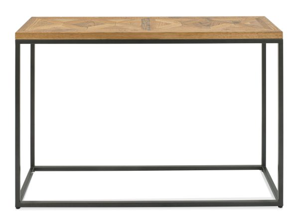 Wąski stolik pomocniczy z blatem z dębu i metalową ramą