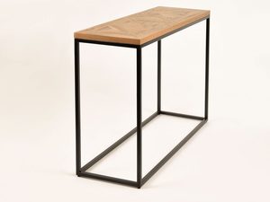 Miniaturka 1 - Wąski stolik z dębowym blatem i loftowym stelażem metalowym