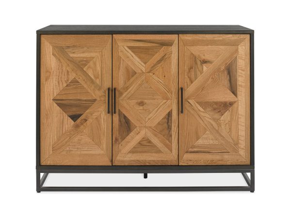 Komoda industrialna z dębową intarsją i czarnymi uchwytami