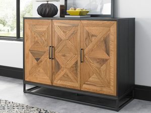 Miniaturka 3 - Dębowa komoda z frontem intarsjowanym i stalową ramą w stylu loft