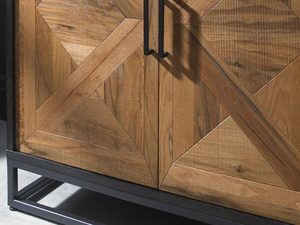 Miniaturka 2 - Komoda z frontami z intarsją dębową i czarną metalową ramą