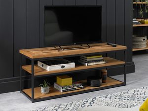 Miniaturka 3 - Szafka RTV z dębowym blatem i czarną metalową ramą