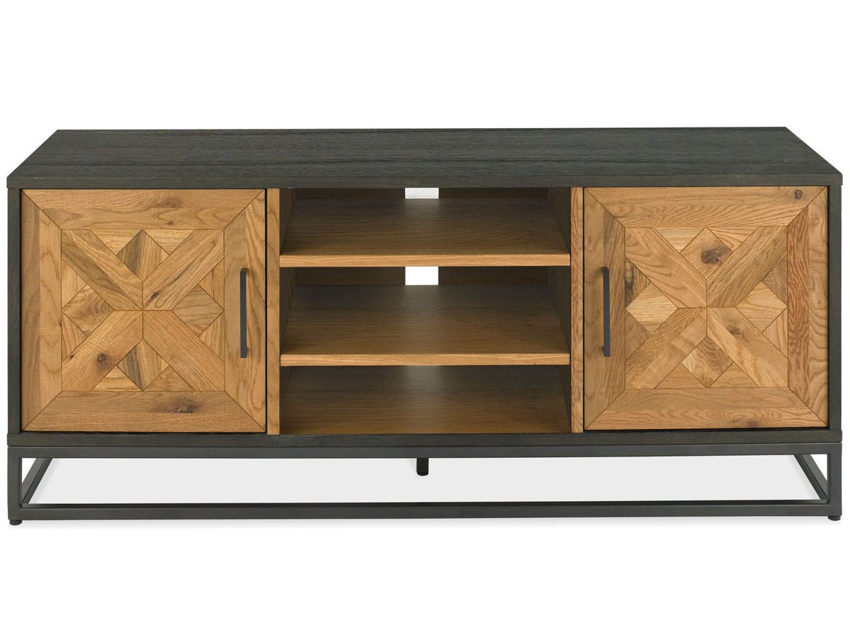 Komoda RTV loftowa z drewnem w naturalnym kolorze i stalowymi nogami – Karma