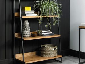 Miniaturka 3 - Nowoczesny regał loftowy z czarną ramą i półkami z drewna dębowego