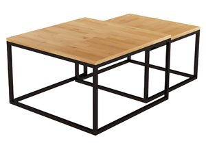 Miniaturka 8 - Zestaw dwóch stolików kawowych dębowych loft metalowa rama
