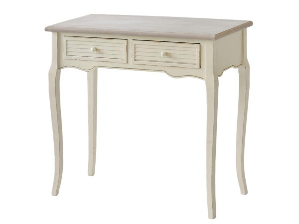 Drewniana konsola z dekoracyjnymi frontami i szufladami w stylu prowansalskim kolor kremowy