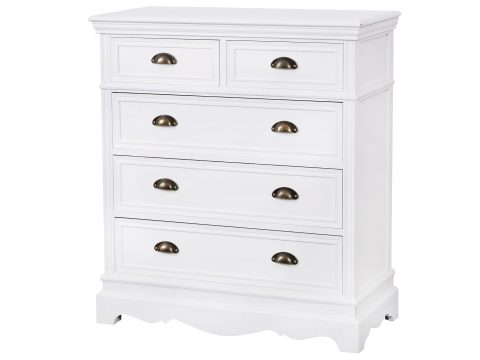 Drewniana komoda z szufladami i metalowymi uchwytami w stylu prowansalskim kolor biały