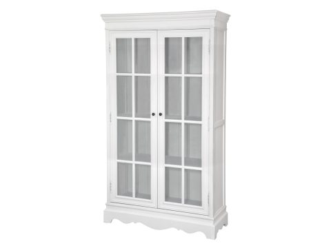 Biała witryna drewniana z przeszklonymi drzwiami w stylu prowansalskim