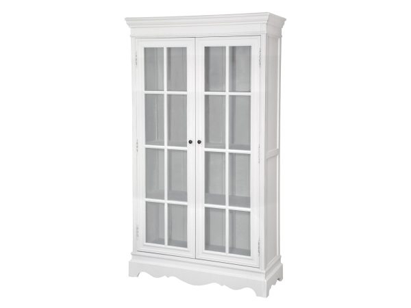 Biała witryna drewniana z przeszklonymi drzwiami w stylu prowansalskim