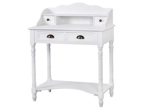 Biała drewniana konsola z szufladami i półką w stylu prowansalskim