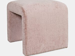 Miniaturka 1 - Różowa pufa boucle z nowoczesnym designem i zaokrąglonymi krawędziami