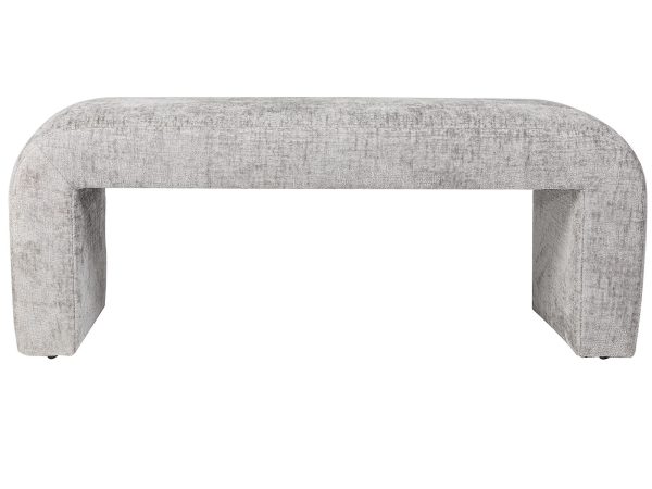 Nowoczesna ławka boucle szara z prostą formą i grubymi nogami
