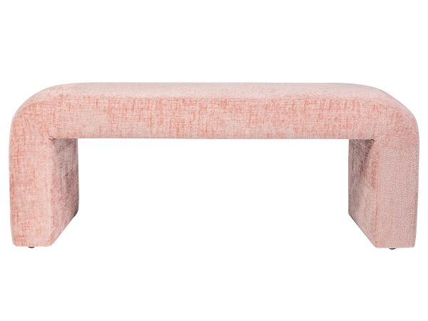 Designerska ławka tapicerowana boucle w kolorze różowym