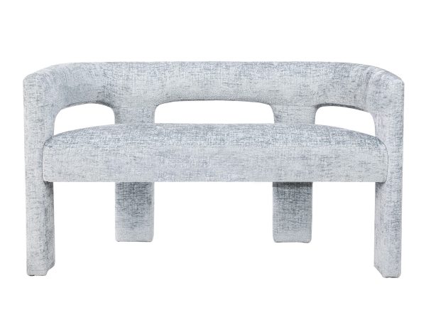 Stylowa ławka boucle z wycięciem w oparciu w kolorze błękitnym