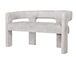 Miniaturka 1 - Designerska ławka z szarej tkaniny boucle z wysokim oparciem