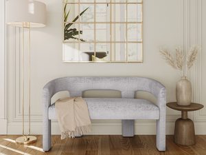 Miniaturka 2 - Tapicerowana ławka boucle w kolorze szarym do przedpokoju lub salonu