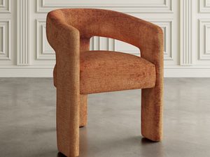 Miniaturka 2 - Ceglasty fotel tapicerowany boucle z niskim oparciem i grubym siedziskiem
