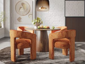 Miniaturka 3 - Jadalnia z ceglastymi krzesłami i tapicerowanym siedziskiem boucle