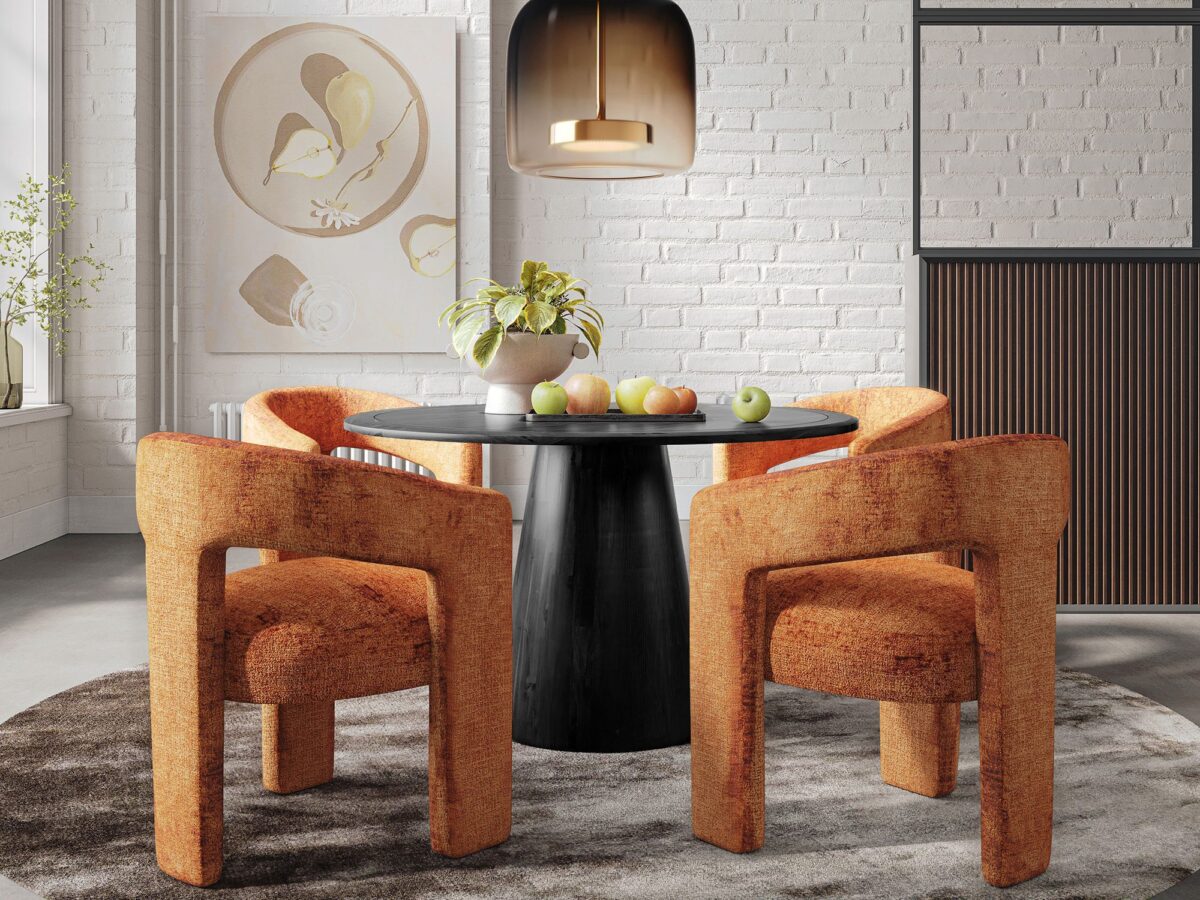 Okrągły stół z czarnego drewna do nowoczesnej jadalni