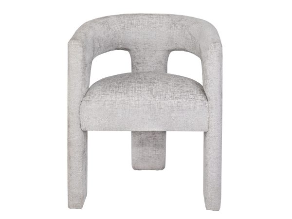 Jasnoszare krzesło boucle z tapicerką i pełnym oparciem