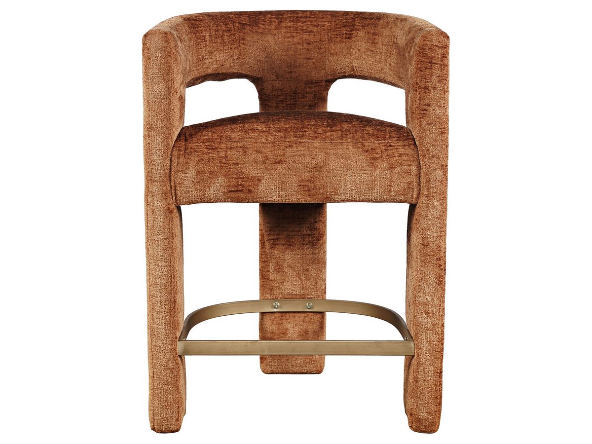 Hoker Barowy Cynamonowy z Tapicerką Szenilową i Metalowym Podnóżkiem – Edinburgh