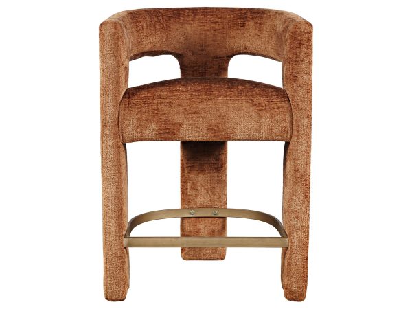 Krzesło z tkaniny boucle w odcieniu ceglastym z metalowym wspornikiem