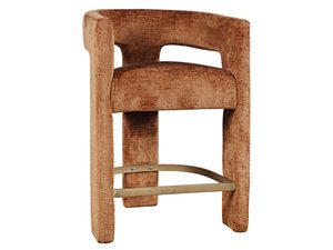 Miniaturka 1 - Rdzawo-pomarańczowe krzesło barowe boucle z oparciem i podnóżkiem