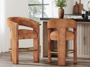Miniaturka 2 - Krzesła tapicerowane boucle w kolorze terakoty przy stole