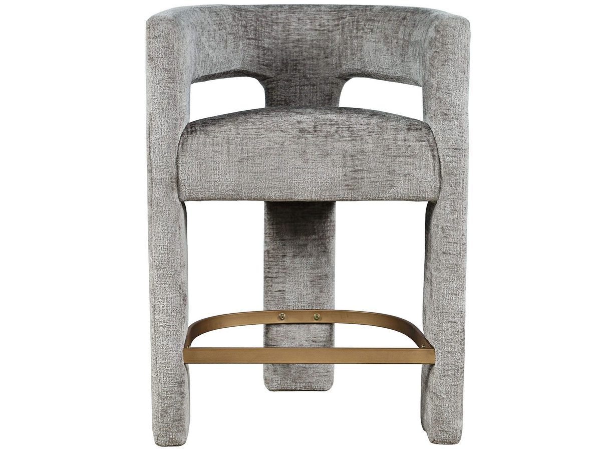 Hoker Barowy Srebrnoszary z Tapicerką Szenilową i Metalowym Podnóżkiem – Edinburgh