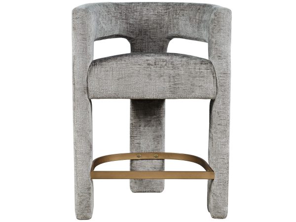 Designerskie krzesło barowe boucle w szarościach z podnóżkiem