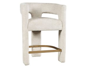 Miniaturka 1 - Jasne krzesło barowe boucle z podnóżkiem w kolorze złota