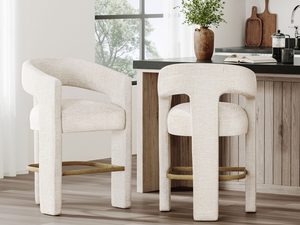 Miniaturka 2 - Krzesło kuchenne boucle z podnóżkiem i jasnym tapicerowaniem